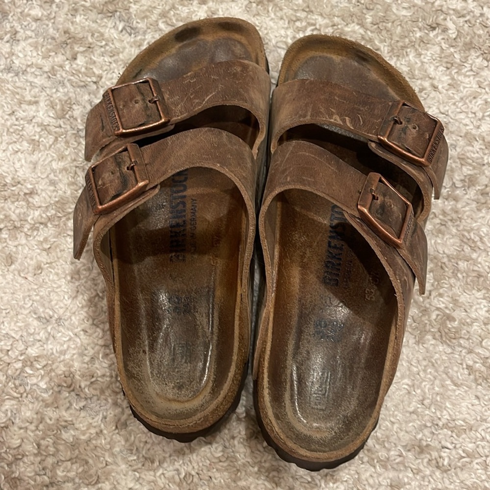 Birkenstock Brown Leather Two-Strap Sandals - Picture 4 of 13
